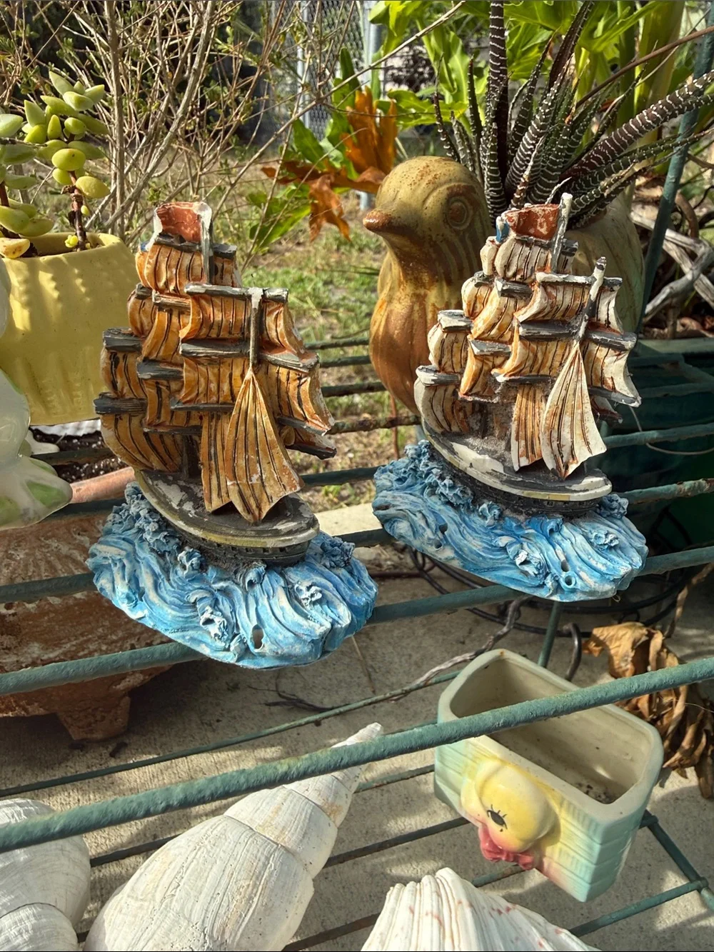 Treasure Bay Casino Resort Ship Figurines - Brown & Blue Decorative Pair